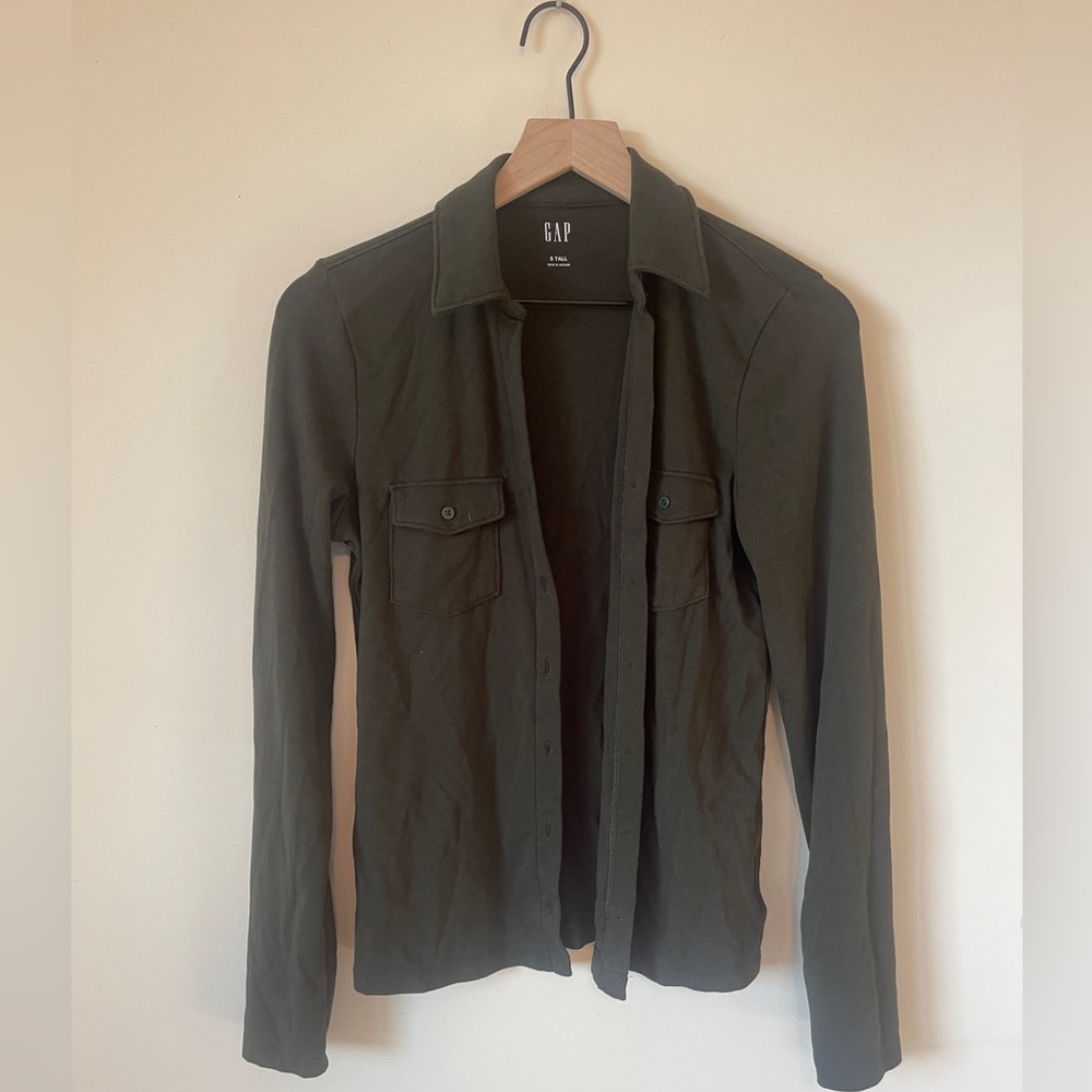 GAP Shirt Olive Green Long Sleeve Button Down Size S Tall